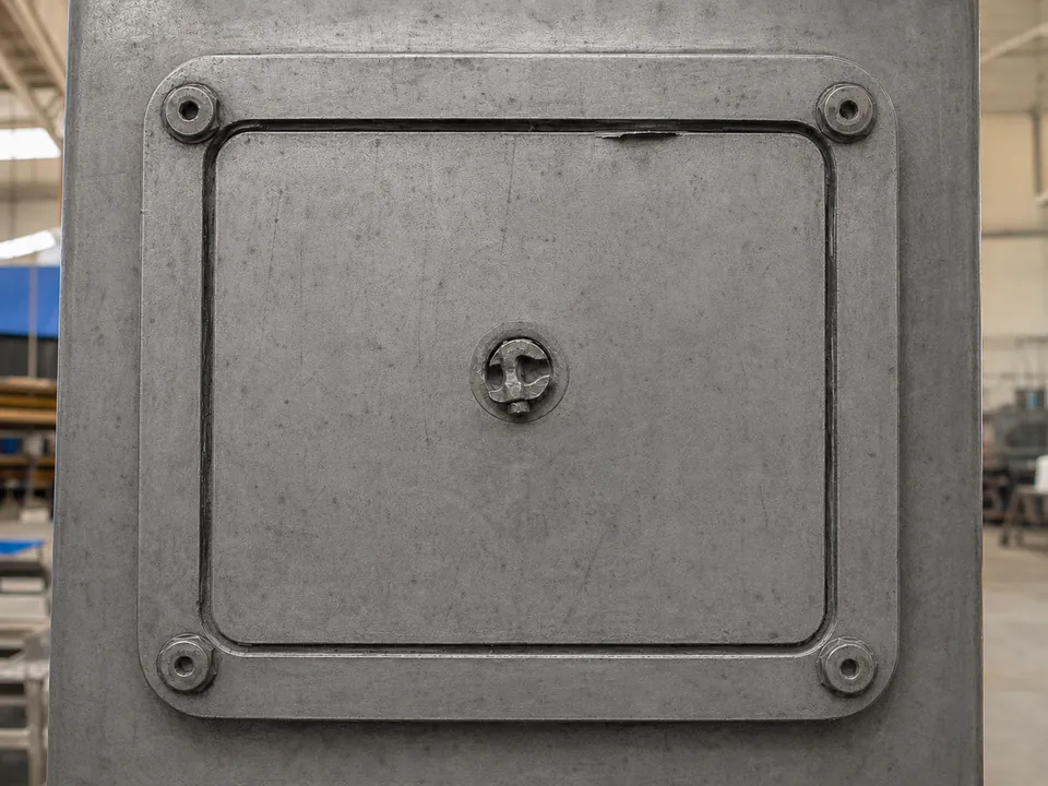 Steel access panel after coating removal