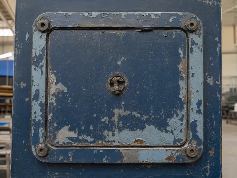 Steel access panel before coating removal