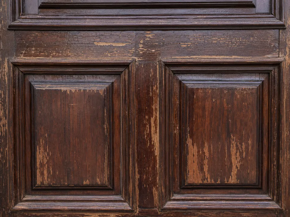 Timber front door before coating removal